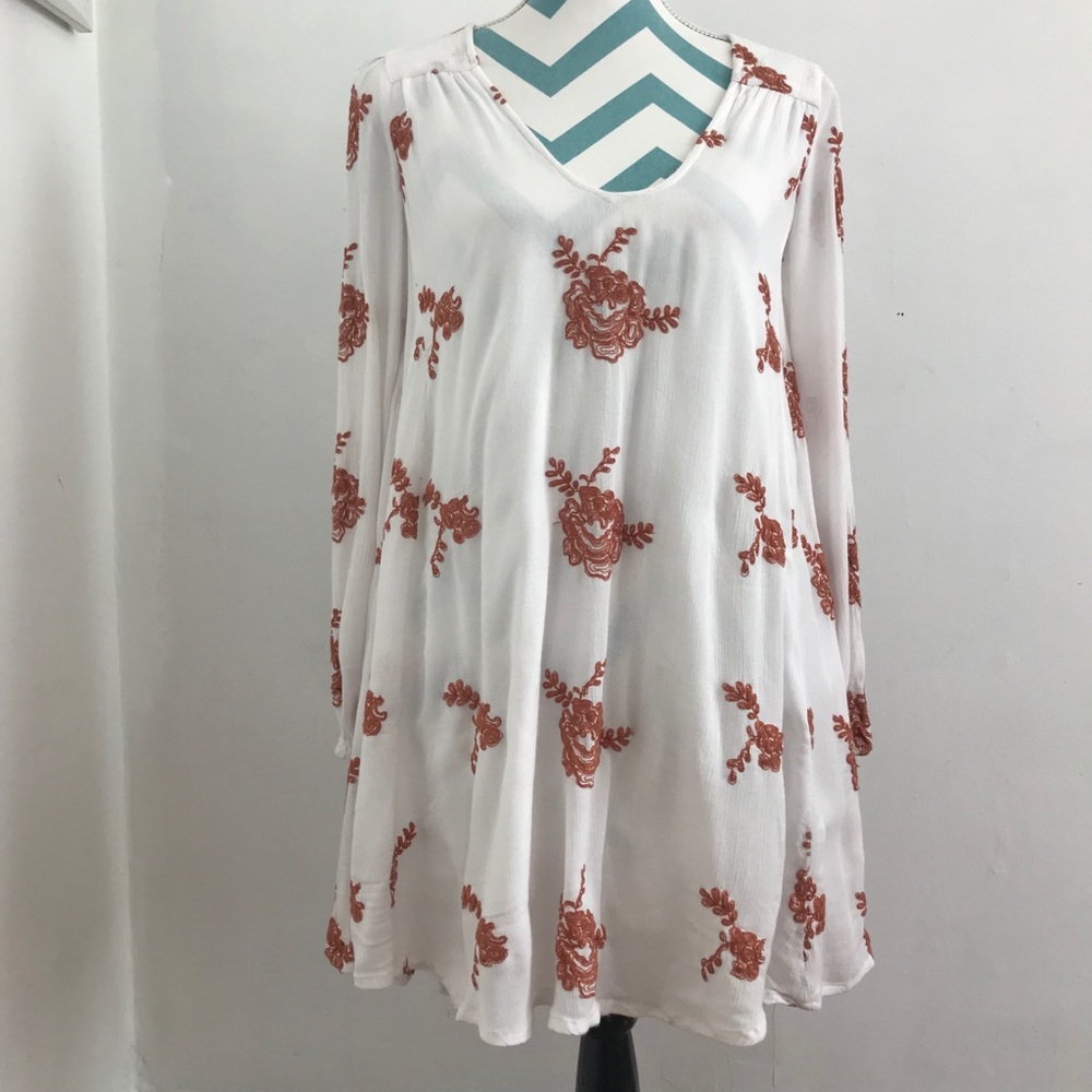Free People Ivory Emma Embroidered Dress, XS